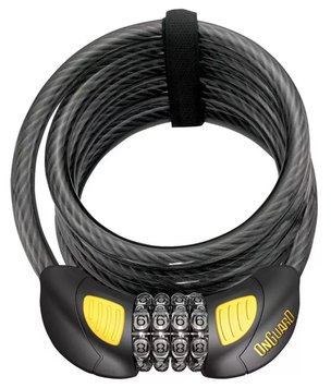 Замок ONGUARD DOBERMAN GLO кодовий на 4 цифри з LED-підсвіткою. Спіральний трос 185см х 12мм, поворотний тримач на раму